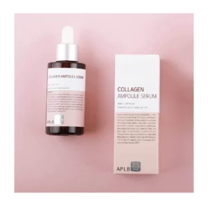 collagen ampule serum bottle and box with pink background