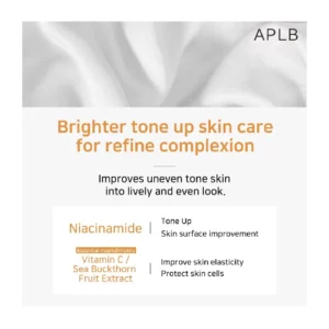 brighter tone up skin care for refine complexion. improves uneven tone skin into lively and even look. Niacinamide. Tone up skin surface improvement. Vitamin C / Sea Buckthorn Fruit Extract Improve skin elasticity. Protect skin cells