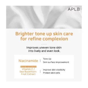 APLB Hyaluronic Acid Ampoule Serum Brighter tone up skin care for refine complexion which improves uneven tone skin into lively and even look. Niacinamide - Tone up skin surface improvement. Essential nourishments - Vitamin C / Sea Buckthorn Fruit Extract which improves skin elasticity and protect skin cells.