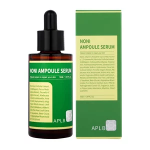 Noni Ampoule Serum in bottle will filler and box with white background